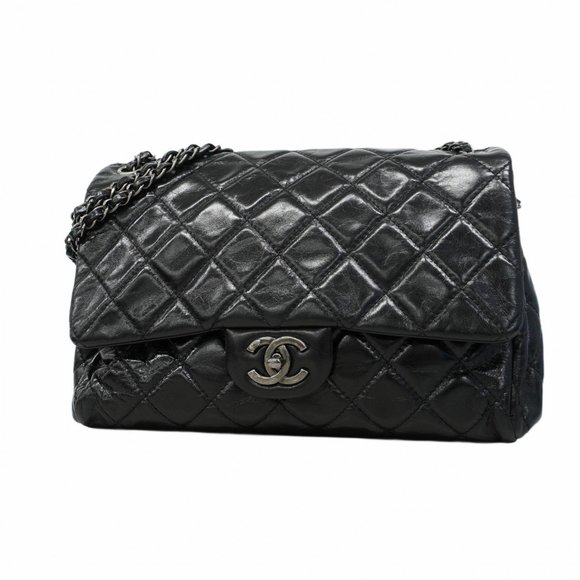 Chanel Matelasse Shoulder Bag with Double Chain, Black Calfskin, Women's - Picture 1 of 9